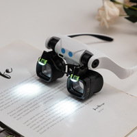 Kacamata LED Bercahaya dengan Pengisian Daya USB dan 21 Lensa yang Dapat Diganti, Pembesar Kepala untuk Perbaikan Perhiasan dan Jam Tangan