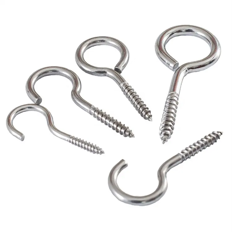 304 Stainless Steel Metal M3 M4 M5 Close Open Eye Hooks Screw For Wood