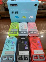 Vente en gros K Series K15 Écouteurs intra-auriculaires de sport Basses lourdes Contrôle filaire Nouvelle boîte-cadeau en cristal Indicateur de batterie LED