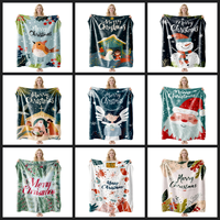 Couverture de Noël en polyester douce et chaude, imprimée Joyeux Noël, pour la décoration de la maison et des fêtes