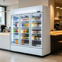 Réfrigérateur vertical commercial à 3 portes vitrées en acier inoxydable, vitrine réfrigérée sans givre avec affichage numérique LED et étagères réglables