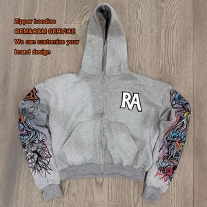 Sweat-shirt à capuche zippé pour homme de haute qualité, personnalisé, écologique, en coton molletonné français surdimensionné, avec appliqué et broderie de marque, effet délavé à l'acide - Product Image 1