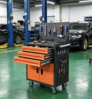 Chariot de rangement moderne en fer CYD avec 3 tiroirs, portes coulissantes, panneau en maille, poignée, roues, grande capacité de charge, verrouillable, pour garage