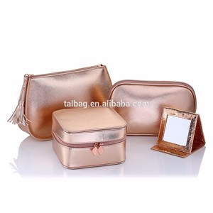 Venta caliente de cosméticos <span class=keywords><strong>señoras</strong></span> Color rosa bolsos de cuero caso cosmético medio cierre de cremallera bolsas de maquillaje - Product Image 1