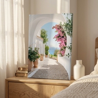 Quadro su Tela con Spiaggia Tropicale e Palme, Decorazione per Soggiorno e Ufficio, Dipinto Boho, Decorazione Murale Moderna e Astratta