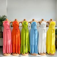 Robe d'été décontractée à imprimé floral, coupe ajustée, épaules dénudées, nouvelle collection pour femmes, vente en gros