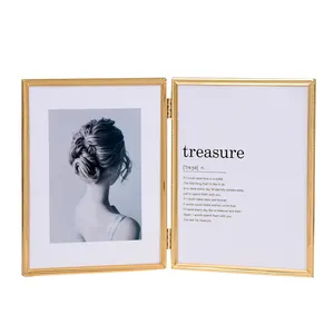 2020 New Design Golden Plated 3.5x5" 4x6" Nordic Fine European Double Folding Metal Picture Frames