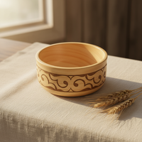 Grand ensemble de bols en bois gravés élégants, design artisanal classique, pour le riz, la soupe et la décoration de table