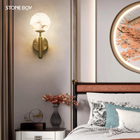 Applique Murale Moderne de Luxe en Laiton Massif avec Abat-jour Globe en Marbre pour Chambre à Coucher, Chevet, Salon, Escalier, Couloir, Salle à Manger