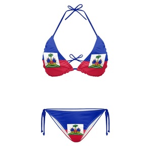 Ensemble de bikini à imprimé drapeau haïtien polynésien <span class=keywords><strong>avec</strong></span> col halter, liens latéraux ajustables, rembourré, triangle, maillot de bain 2 pièces pour femmes - Product Image 1