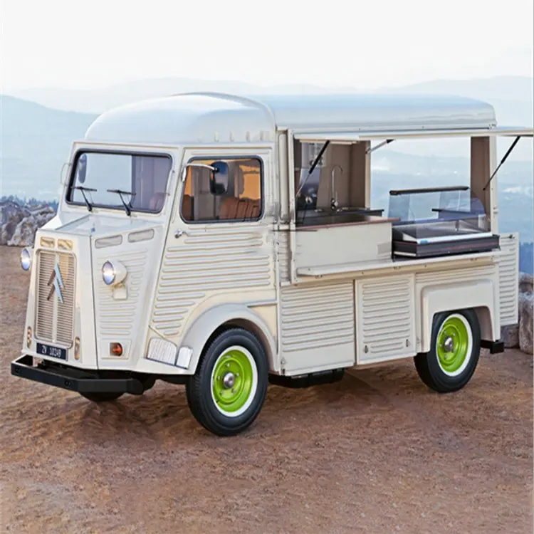 Eco Elektrische Vintage Pizza Drive Container Citroen Mobiele Food Truck Aanhangwagen Volledig Apparatuur Met Volledige Keuken