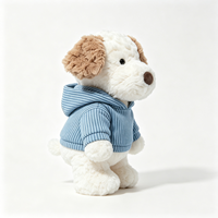 Peluche personnalisée Bouledogue Bouclée avec Sweat à Capuche en Jean Bleu Clair, Jouet en Peluche Assis, Cadeau Compagnon, Adorable Chien en Peluche