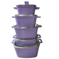 Ensemble de 10 casseroles carrées en granit antiadhésives en aluminium moulé sous pression - Ensemble polyvalent de casseroles et poêles avec couvercles en verre pour usage domestique et commercial