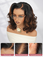 Perruque de cheveux humains Body Wave 6x8 Lace Front sans colle, ligne de cheveux naturelle, noir ombré marron, 100% pré-épilée, prête à porter, vente en gros