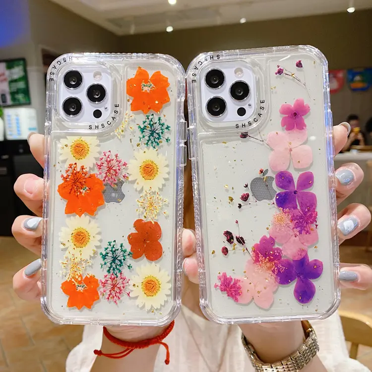 Heavy duty pressed flower phone case for iphone 14 13 12 bulk clear real flower phone cases for XR XS Max 6 7 8plus 11 pro max