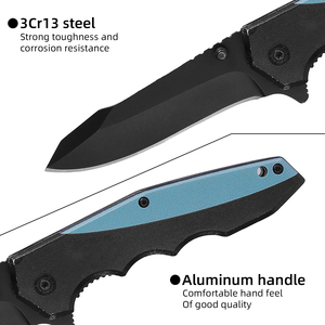 Couteau de poche pliable tactique de survie pour le camping, lame noircie, manche en aluminium HL Profession - Product Image 3