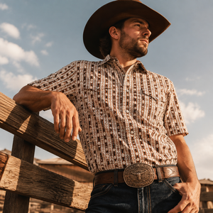 Camisa Vaquera Premium Personalizada para Hombre, Estilo Vintage con Rayas y Cierre de Perlas, Manga Corta, Tejido de Primera Calidad, Fabricante de Marca Privada - Product Image 2