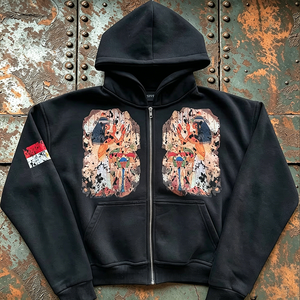 <span class=keywords><strong>Sweat</strong></span>-shirt à capuche zippé en coton épais personnalisé pour homme, imprimé dieu égyptien vintage, streetwear gothique hip-hop, coupe oversize - Product Image 4