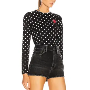 Bán Buôn Biểu Tượng Tùy Chỉnh T-Shirt Phụ Nữ Của Phụ Nữ Polka Dot In Thể Thao Giản Dị Dài Tay Áo Hàng Đầu