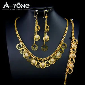 Ayong Sieraden Set Hoge Kwaliteit Ronde Munt Ontwerp Waterdicht 3 Stuk Set 18K Vergulde Zirkonia Sieraden Sets Groothandel Custom