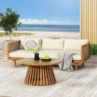 Ensemble de canapé-lit d'extérieur 3 places en bois et table basse, best-seller, pour mobilier de patio en osier
