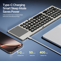Keyboard Lipat Tiga Nirkabel dengan Touchpad dan Dudukan Lepas Pasang untuk Tablet, Ponsel, dan Laptop - Koneksi 3 Perangkat
