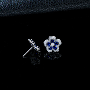 925 silver sapphire <b>earrings</b> with five petal flower commuting temperament <b>earrings</b> - Product Image 4