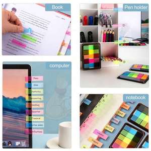 3 paquets de bandes d'indexation néon multicolores, étui de rangement, onglets de page auto-adhésifs amovibles, blocs-notes inscriptibles, étiquettes de lecture pour le bureau - Product Image 6