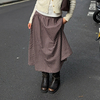 Jupe longue évasée taille haute à carreaux pour femme, style preppy, coupe ample, décontractée et respirante, collection Printemps-Été 2026