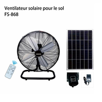 Ventilateur oscillant silencieux sur pied FS-868 de 18 pouces, haute puissance 25W, 12 vitesses, alimenté par énergie solaire, batterie au lithium, autonomie 6-8 heures