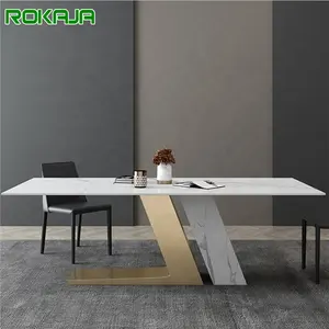 Italian New Design Rustic Dining Table Rock Panel Or Marble Top Nordic White Black Dining Tables Set Simple Cheap