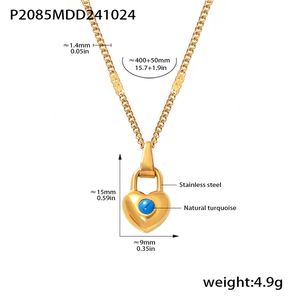 Collar de Acero Inoxidable con Baño de Oro de 18K, Colgante de Corazón de Melocotón con Incrustaciones de Piedra de Pino Azul Natural, Joyería de Belleza - Product Image 6