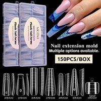 150 Pièces, 15 Tailles, Moules à Ongles Amande Style Français, pour Doigts et Orteils, Extension Rapide en Gel UV Cristal, Réutilisables, Capsules d'Ongles Artificiels pour DIY