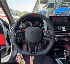 Volante deportivo <span class=keywords><strong>M</strong></span> de cuero negro personalizado para <span class=keywords><strong>BMW</strong></span> F10 F30 F31 F32 F20 E92 E60 X6 E71 X5 E70 M3 M4 M5 M6 - Product Image 4
