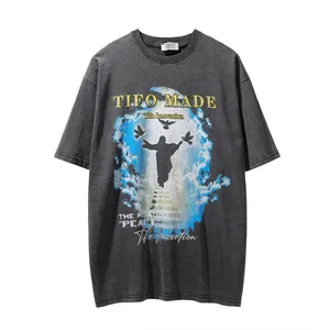 Brand New Custom Logo Jesus Print Short Sleeve T-shirt Men's Street Hip Hop Wash Pullover T-shirt Summer Casual T