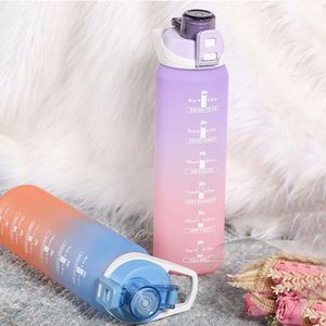 Hot Sell Water <b>Bottle</b>, <b>Straw</b> Time Marker Gradient Plastic Water Leakproof <b>Bottle</b> Sports Portable Water <b>Bottle</b> 1000ml/ - Product Image 1