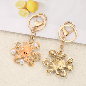 Ocean Style Creative Octopus Metal Pendant Exquisite Diamond Inlay Car Keychain School Bag Pendant Wholesale Rubber Keychains - Product Image 2