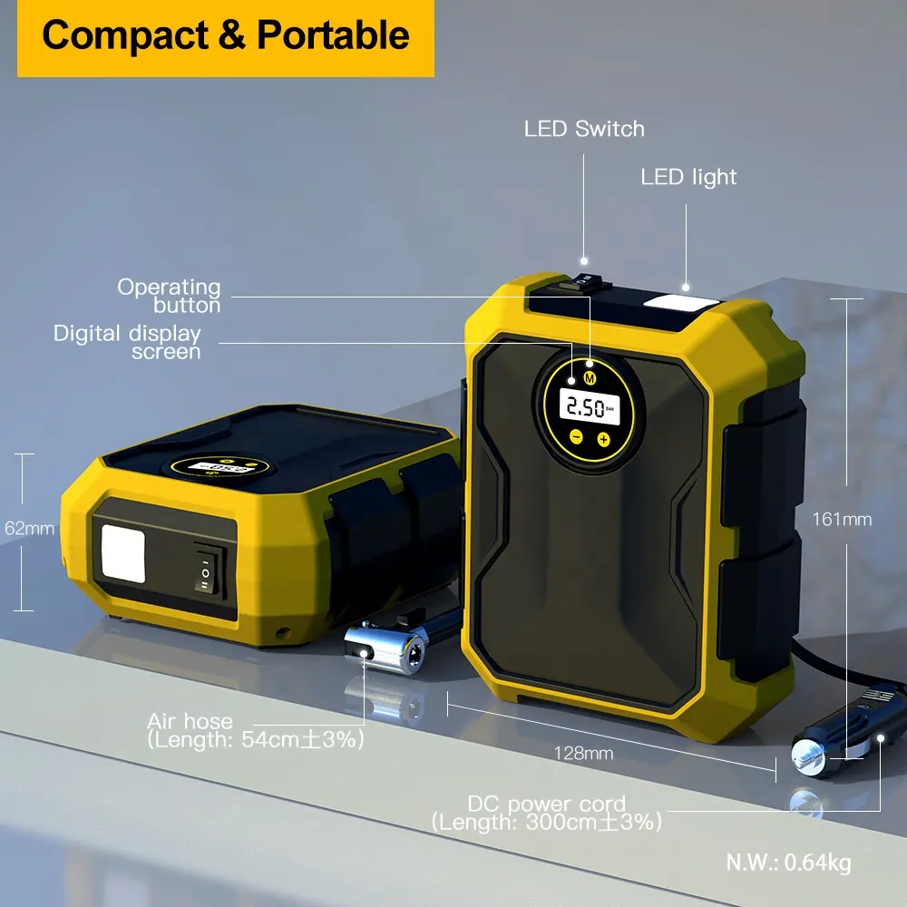 ポータブルカータイヤエアポンプ12VLEDディスプレイタイヤ空気圧モニター付きデジタルタイヤインフレーター150psiczk3674Mミニエアポンプ