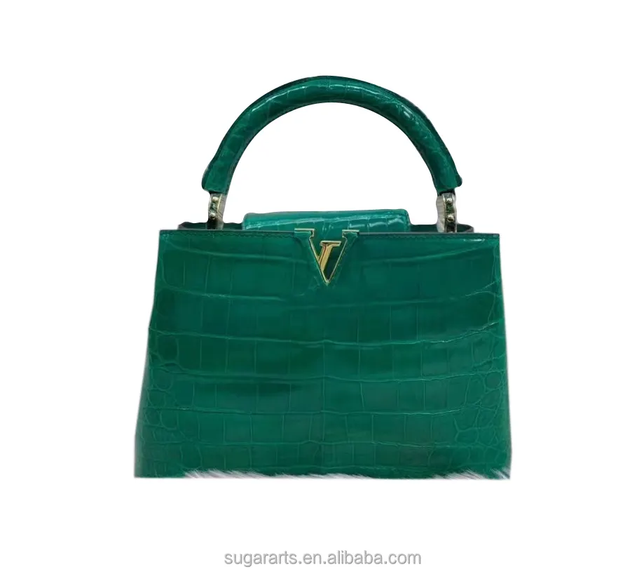 The new green handbag for women High-gloss crocodile belly embossed handbag major suit luxury bag