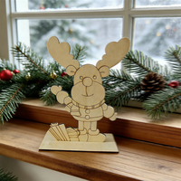 Kit de Bricolage de Noël : Élan en Bois Non Fini Personnalisable, Lavable et Écologique, avec Cadeaux, pour Décoration de Table