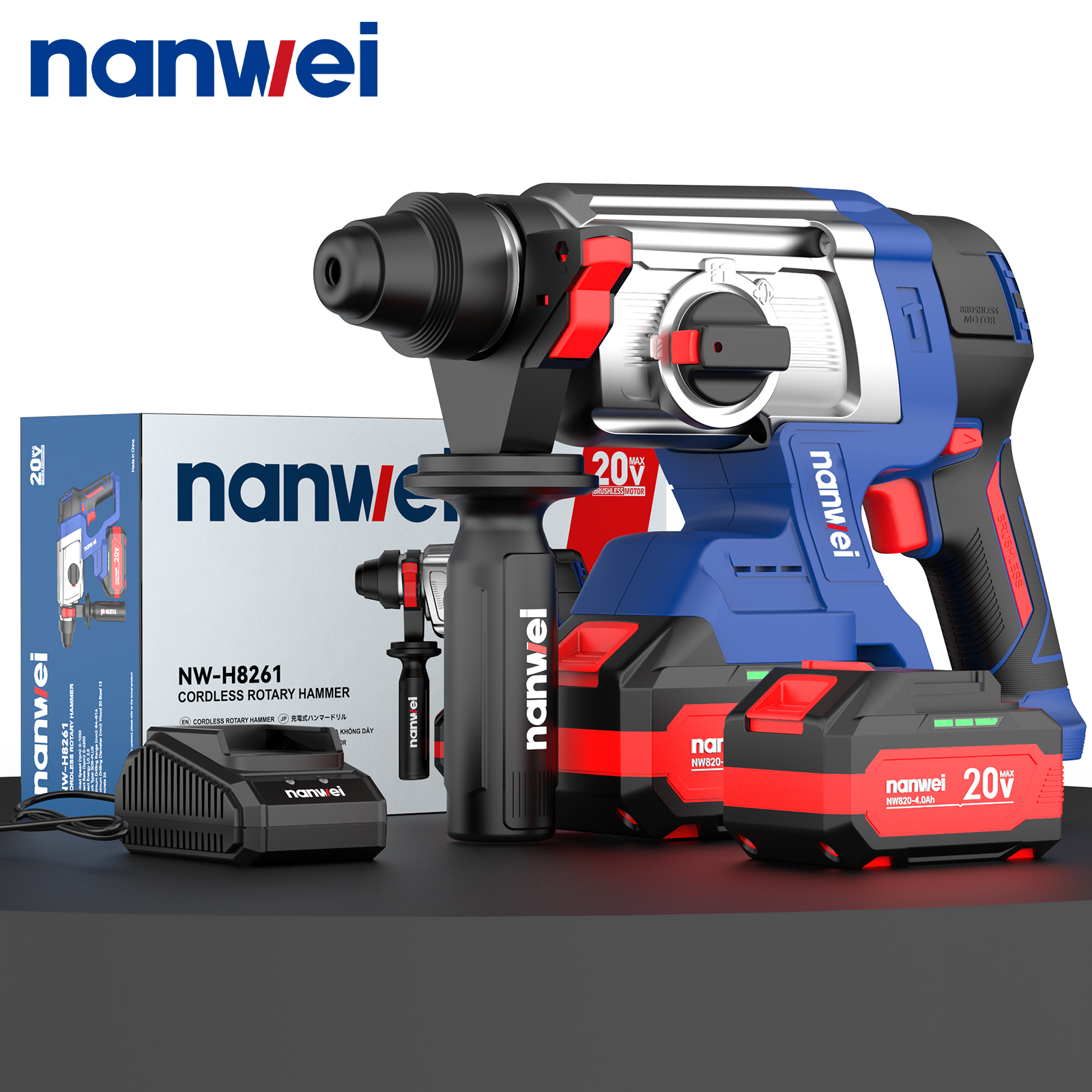NANWEI H8261 20Vコードレスハンマードリル26mm SDS-Plusロータリー