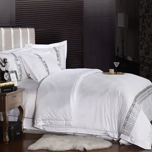 Nantong-Juego de ropa de cama de hotel, edredón 100% algodón bordado, juego de sábanas de hotel de lujo, suministros de hotel