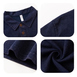 Camiseta de algodón peinado sólido estilo retro americano de marca de moda, con hombros descubiertos y solapa holgada, personalizada, lavada, estilo viejo, para hombre y mujer, 260. - Product Image 4