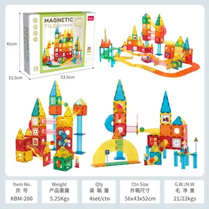 Educational Construction 200pcs Transparent Color Marble Run Ball Magnetic Tiles Track Building Blocks Toy Set