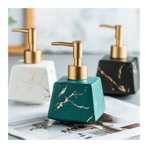 Bình Đựng Kem Dưỡng Da Dạng Lỏng <span class=keywords><strong>260Ml</strong></span> Bình Đựng Xà Phòng Hình Tròn Bình Bơm Xà Phòng Bằng Gốm Bình Xịt Xà Phòng Rửa Tay Bằng Đá Cẩm Thạch, Màu Đen - Product Image 1