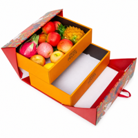 Boîte Cadeau de Fruits en Gros, Boîte Cadeau en Carton Premium à Deux Niveaux avec Poignée en Tissu pour Cadeaux d'Entreprise et Festifs