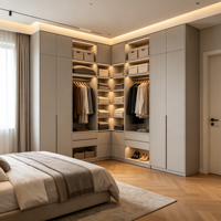 Ensemble de rangement sur mesure en forme de L pour toute la maison, armoire d'angle, système de tiroirs spacieux, mobilier écologique pour la maison