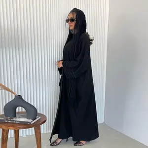 Eid Moslim Hijab Abaya Voor Vrouwen Open Borduurwerk Abaya Met Sjaal Vest Jalabiya Feestjurken Dubai Kaftan Moslim Lange Gewaad