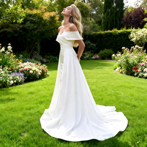 Hot Bán Satin Đính Cườm Strapless Catwalks Cao Slit Roupa Vestido Largo De Mujer Váy Cưới Áo Choàng Cao cấp Đuôi Váy - Product Image 6