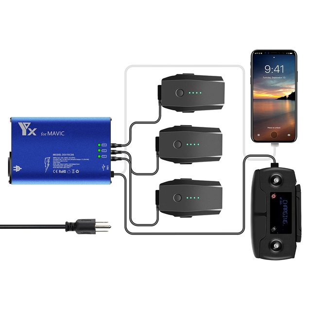 5 in 1 Charger for DJI Mavic Pro & Platinum & Alpine White Battery and Remote Controller Multi Rapid Charging Hub
